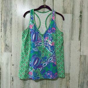 Beach House Swim Green and Pink Floral Bikini Tankini Swim Top Activewear